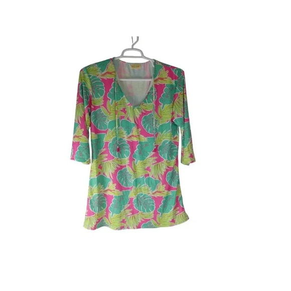 Viv & Lou Dress Beach Cover Up V- Neck size S/M multicolor leaves - Picture 1 of 10